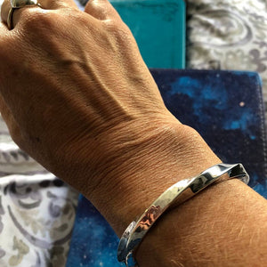 DUSTIN Bracelet - Hammered Twisted Sterling Silver Cuff Bracelet, Bright Polished Finish