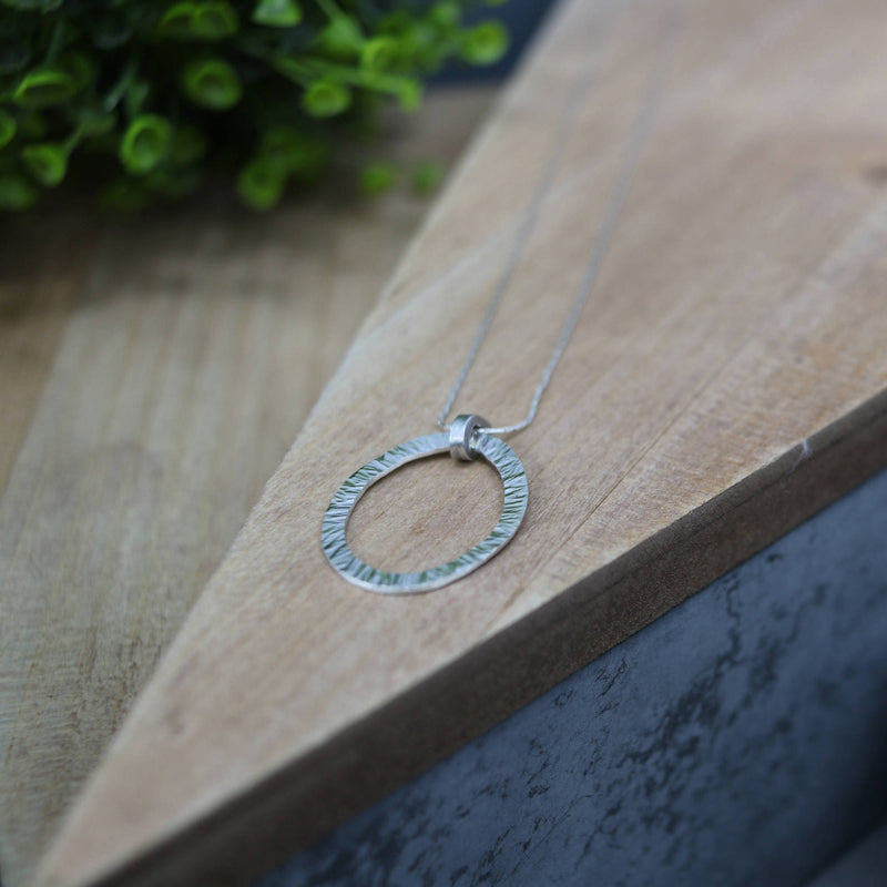 CAITLIN Pendant - Sterling Silver Hammered Oval Pendant, Geometric Pendant
