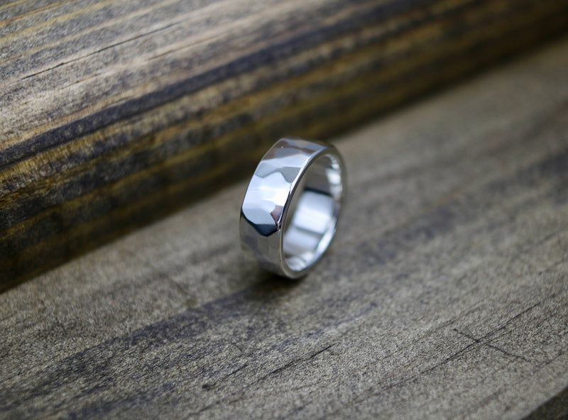 HONOR Ring - Hammered Sterling Silver Ring, 6mm wide
