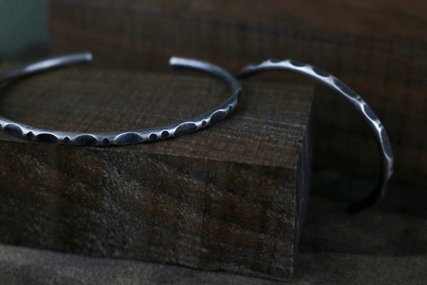SHADOWS Bracelet - Sterling Silver Patterned Skinny Cuff Bracelet, Oxidized Finish