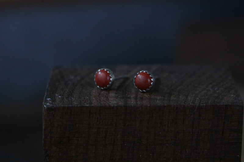 CERISE Earrings - 5mm Round Red Jasper Sterling Silver Minimal Stud Earrings, Every Day Earrings