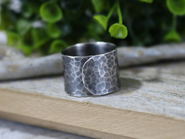 JESS Ring - Hammered Silver Adjustable Ring, Oxidized