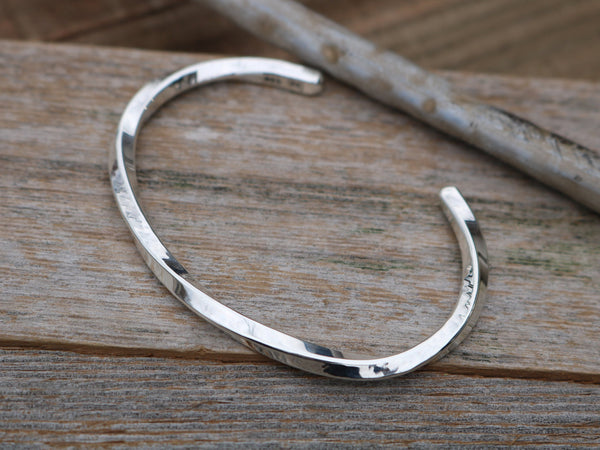 JENNINGS Bracelet - Hammered Twisted Sterling Silver Cuff Bracelet, Bright Polished Finish