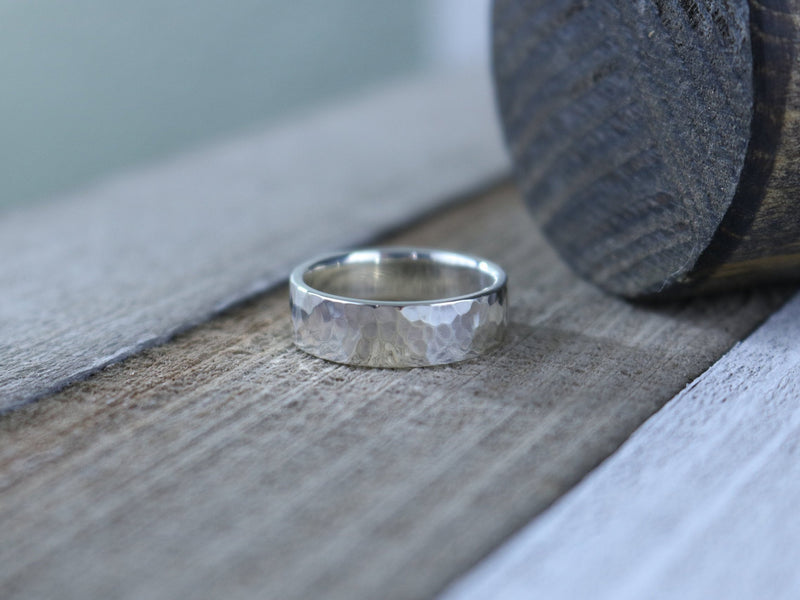 JINKS Ring - Hammered Sterling Silver Ring, 6mm wide