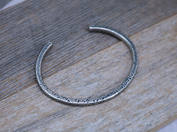 ADAM Bracelet - Minimal Hammered Sterling Silver Cuff Bracelet with Oxidized Finish