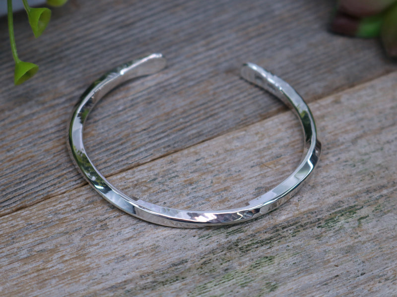 TURNER Bracelet - Hammered Twisted Sterling Silver Cuff Bracelet, Polished