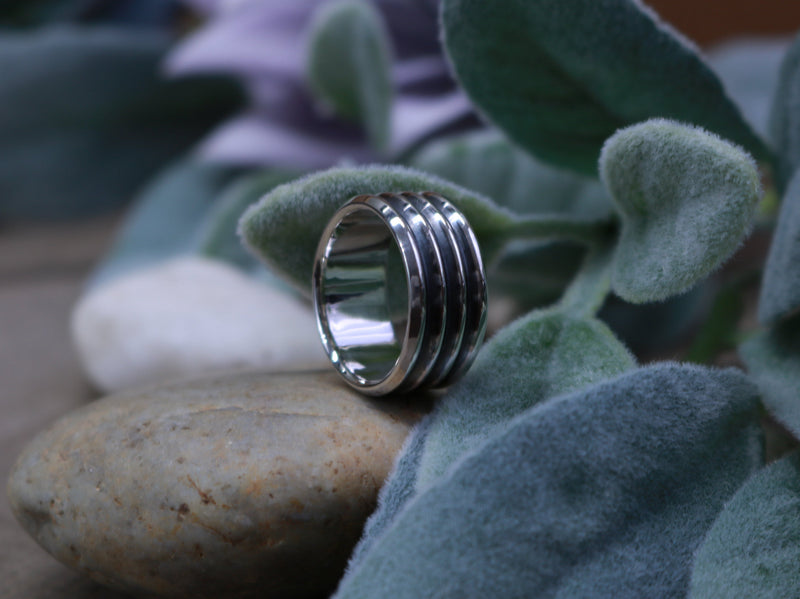 BAYLISS Ring - Sterling Silver Grooved Ring, 10mm wide