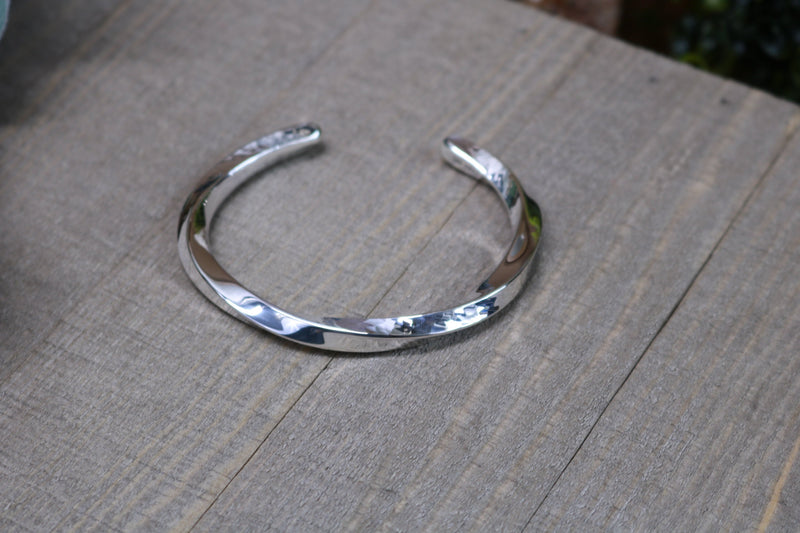DUSTIN Bracelet - Hammered Twisted Sterling Silver Cuff Bracelet, Bright Polished Finish