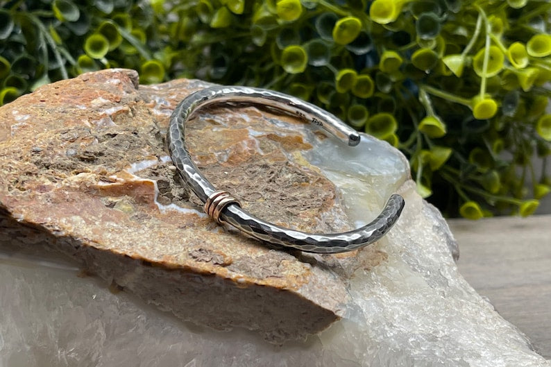STERLING Bracelet - Oxidized Sterling Silver Cuff Bracelet with Rose Gold Accent by Turner Duncan Jewelry