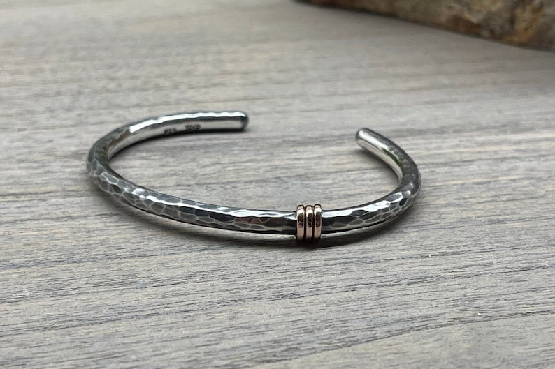 STERLING Bracelet - Oxidized Sterling Silver Cuff Bracelet with Rose Gold Accent by Turner Duncan Jewelry