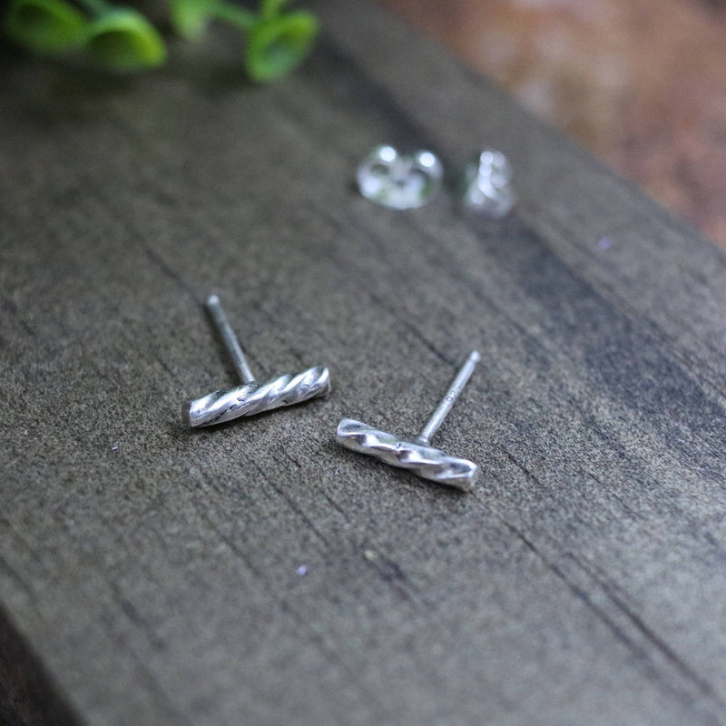 High Polished Flat Bar Stud Earrings in Sterling Silver – Miabella