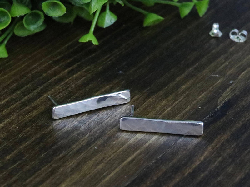 BURKE Earrings - Hammered Sterling Silver Bar Earrings
