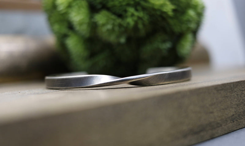 ABEL Bracelet - Brushed Oxidized Sterling Silver Mobius Twist Cuff Bracelet