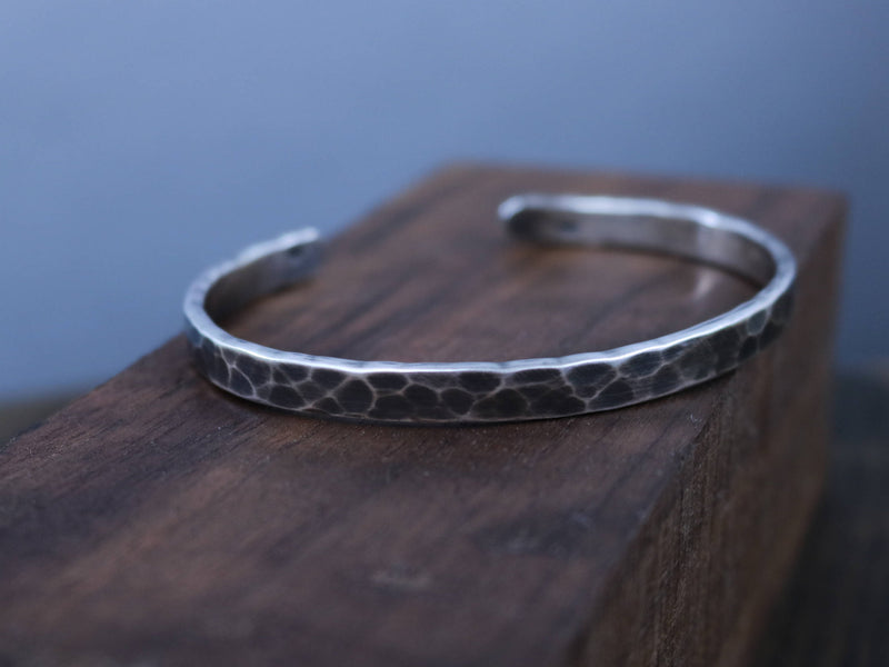 LETO Bracelet - Oxidized Hammered Sterling Silver Cuff Bracelet