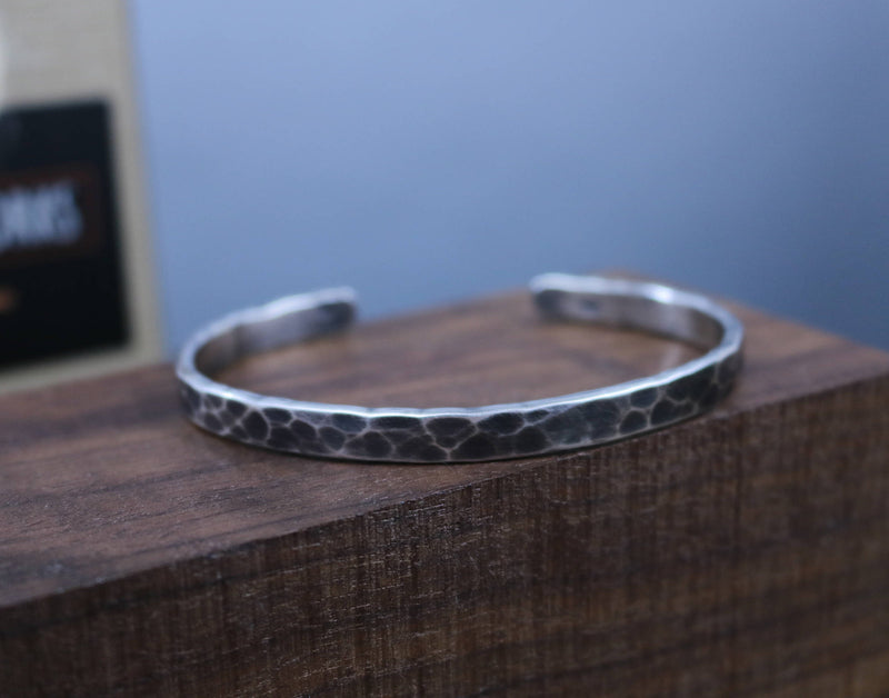 LETO Bracelet - Oxidized Hammered Sterling Silver Cuff Bracelet