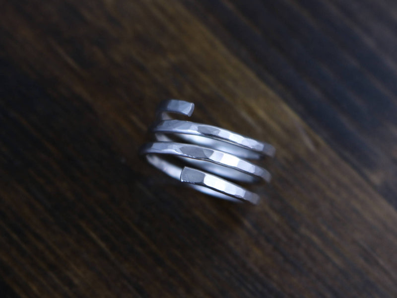 KENZIE Ring - Hammered Sterling Silver 3-Turn Spiral Ring, Bypass Ring