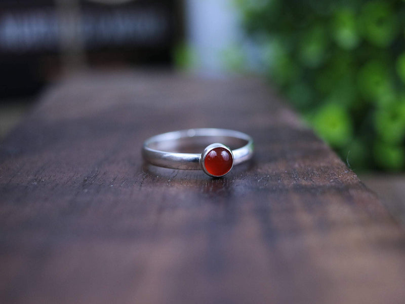 JOLIE Ring - Carnelian Solitaire Stacking Sterling Silver 2.75mm band w/5mm Round Carnelian Cabochon