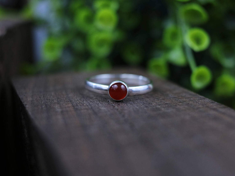 JOLIE Ring - Carnelian Solitaire Stacking Sterling Silver 2.75mm band w/5mm Round Carnelian Cabochon