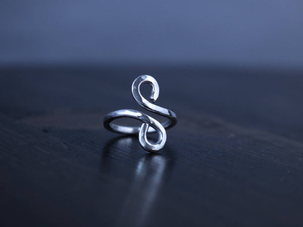 CAROL Ring - Hammered Sterling Silver Scroll Ring, Bypass Ring