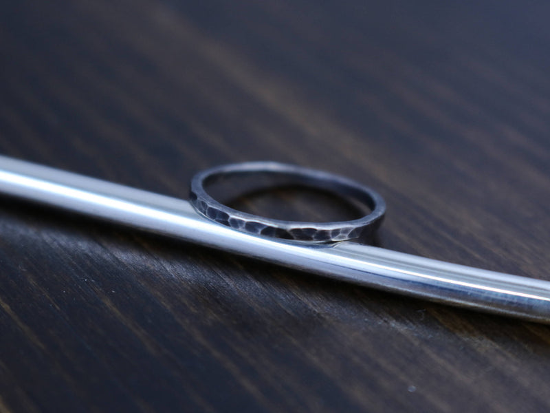 PAX Ring - Hammered Sterling Silver Midi Ring, Minimal Ring, Oxidized Finish