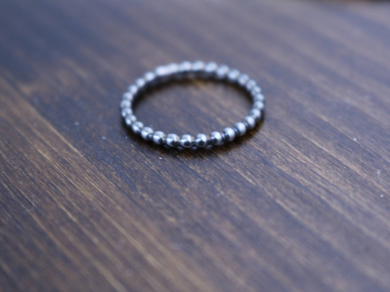 RAVEN Ring - Oxidized Full-Bead Wire Sterling Silver Midi Ring, Minimal Ring, Stackable Ring