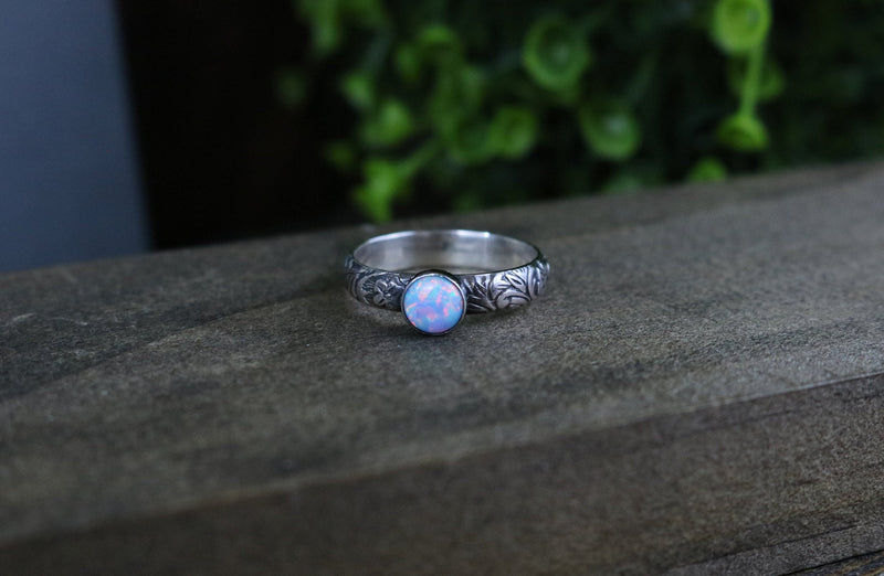 TRINITY Ring - Cornflower Blue Opal Sterling Silver Solitaire Ring, 4mm wide