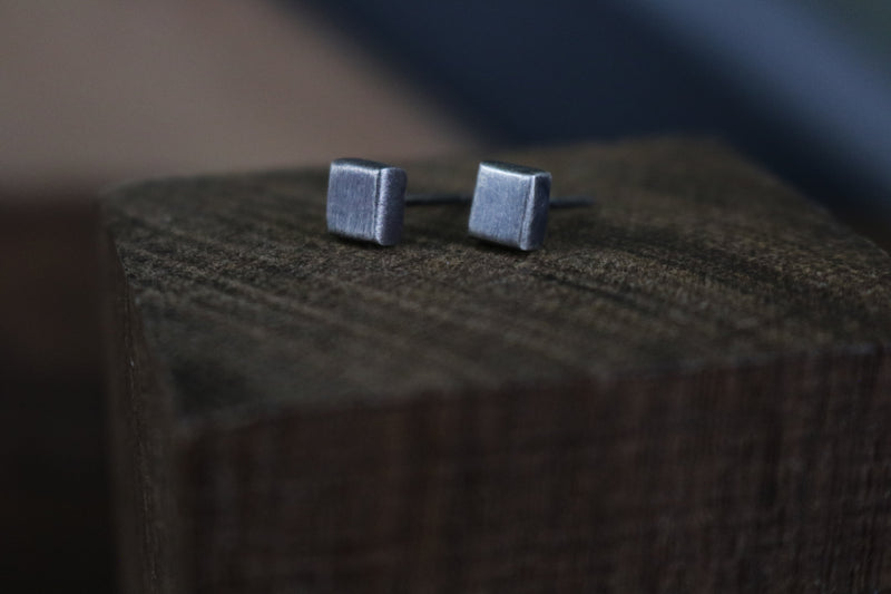 SAGE Earrings - Oxidized Sterling Silver Square Minimal Stud Earrings, Every Day Earrings