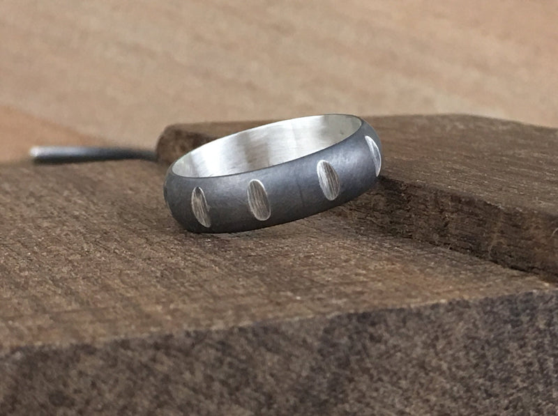 SYNYSTER Ring -  Oxidized Sterling Silver Low Dome Ring, 6mm wide, Half-Round Band, Wedding Band