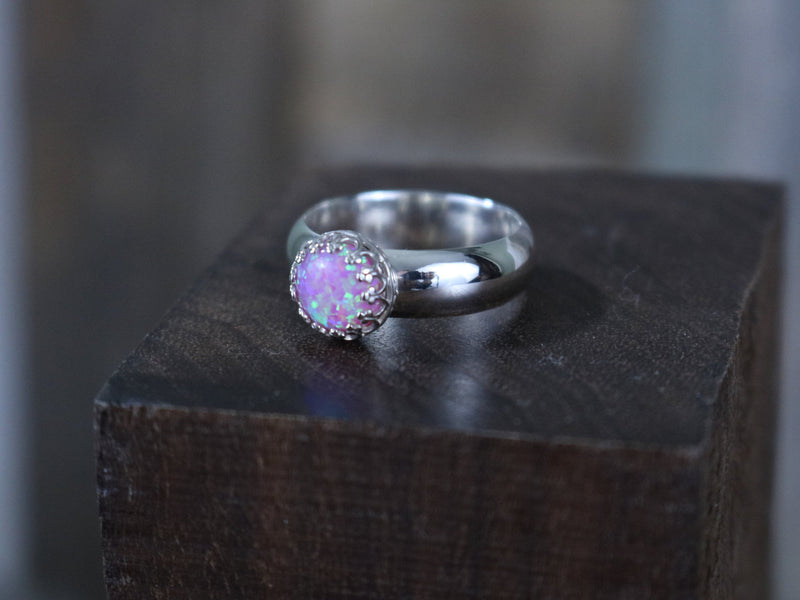 GRACE Ring -  Pink Opal, Sterling Silver Low Dome Ring, Bright Polished Finish