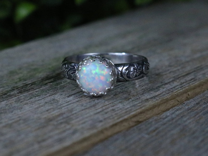 Fire White Opal Engagement Ring Diamond Opal Halo Ring