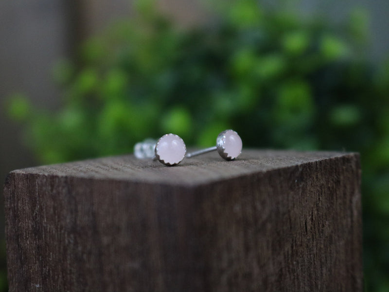 HADLEY Earrings - 5mm Round Rose Quartz Sterling Silver Minimal Stud Earrings, Every Day Earrings