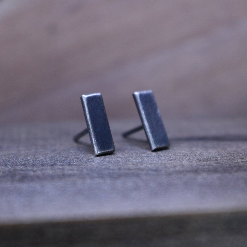 ROUX Earrings - Oxidized Sterling Silver Bar Minimal Stud Earrings, Every Day Earrings