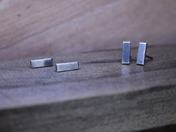 ROUX Earrings - Oxidized Sterling Silver Bar Minimal Stud Earrings, Every Day Earrings