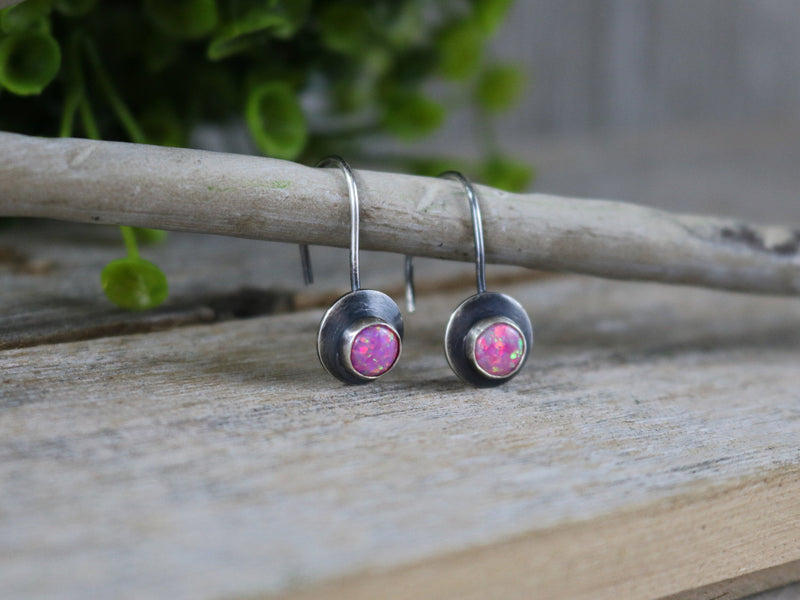 ROSALIE Earrings - 6mm Round Pink Opal Sterling Silver Dangle Earrings