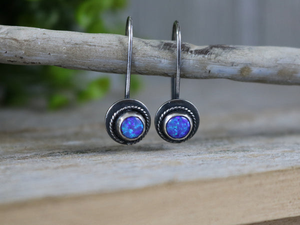 KIRSTI Earrings - 6mm Round Sleepy Lavender Opal Sterling Silver Dangle Earrings