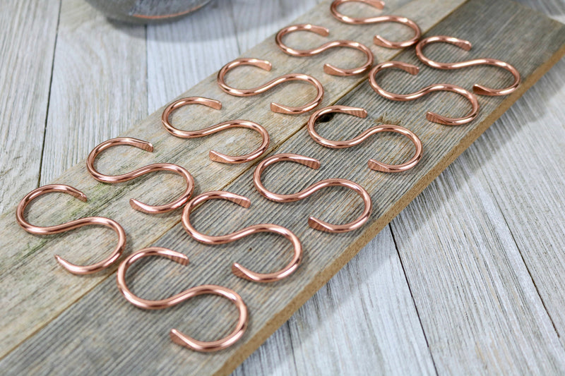 Solid Copper S-Hooks, Utility Hooks, 2" long