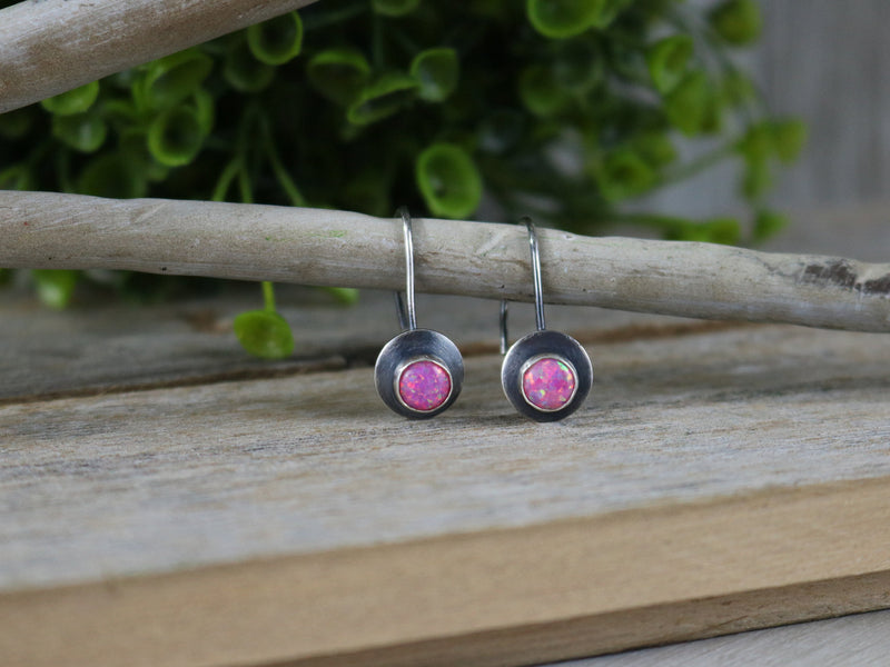 ROSALIE Earrings - 6mm Round Pink Opal Sterling Silver Dangle Earrings