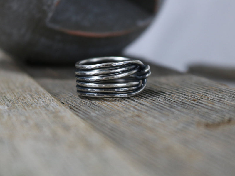 HARLOW Ring - Hammered Oxidized Wireform Sterling Silver Ring