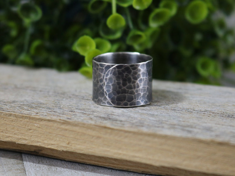 JESS Ring - Hammered Silver Adjustable Ring, Oxidized