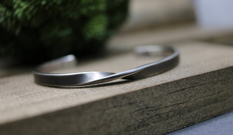 ABEL Bracelet - Brushed Oxidized Sterling Silver Mobius Twist Cuff Bracelet