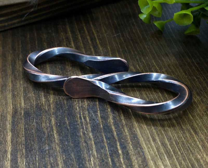 Twisted Copper Key Ring Holder with Oxidized Finish