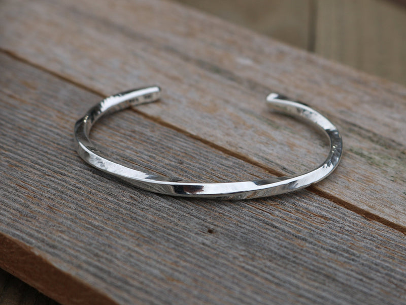 JENNINGS Bracelet - Hammered Twisted Sterling Silver Cuff Bracelet, Bright Polished Finish