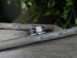 SIENA Ring - White Opal Sterling Silver Flower Pattern Ring, Every Day Ring