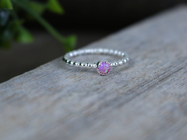 ARIEL Ring - Magenta Opal Solitaire Ring, Sterling Silver 2mm band w/ 4mm Round Magenta Opal