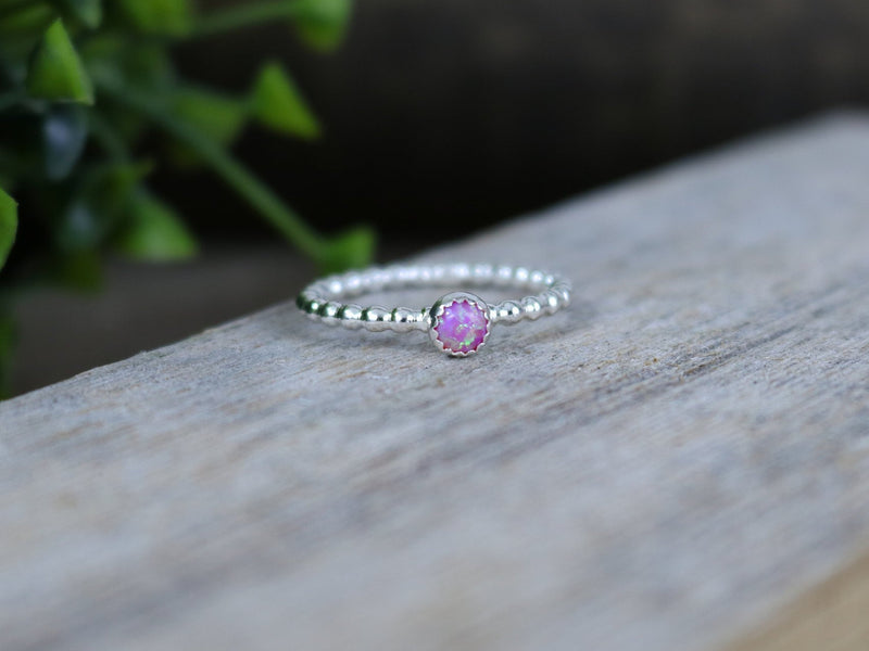 ARIEL Ring - Magenta Opal Solitaire Ring, Sterling Silver 2mm band w/ 4mm Round Magenta Opal