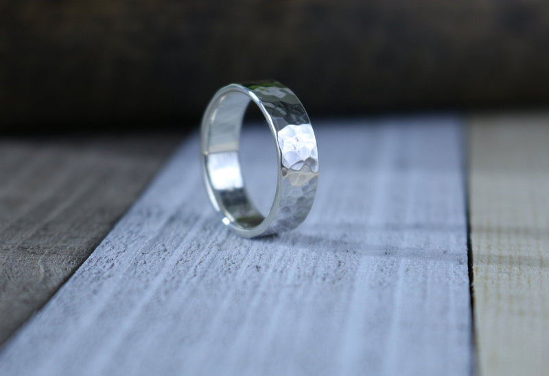 JINKS Ring - Hammered Sterling Silver Ring, 6mm wide