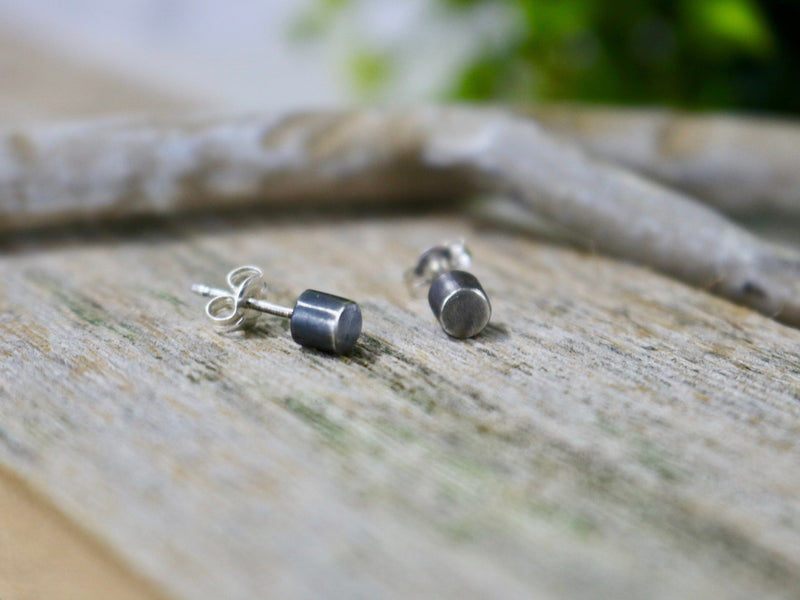 ARCHER Earrings - Oxidized Sterling Silver Round Minimal Stud Earrings, Every Day Earrings
