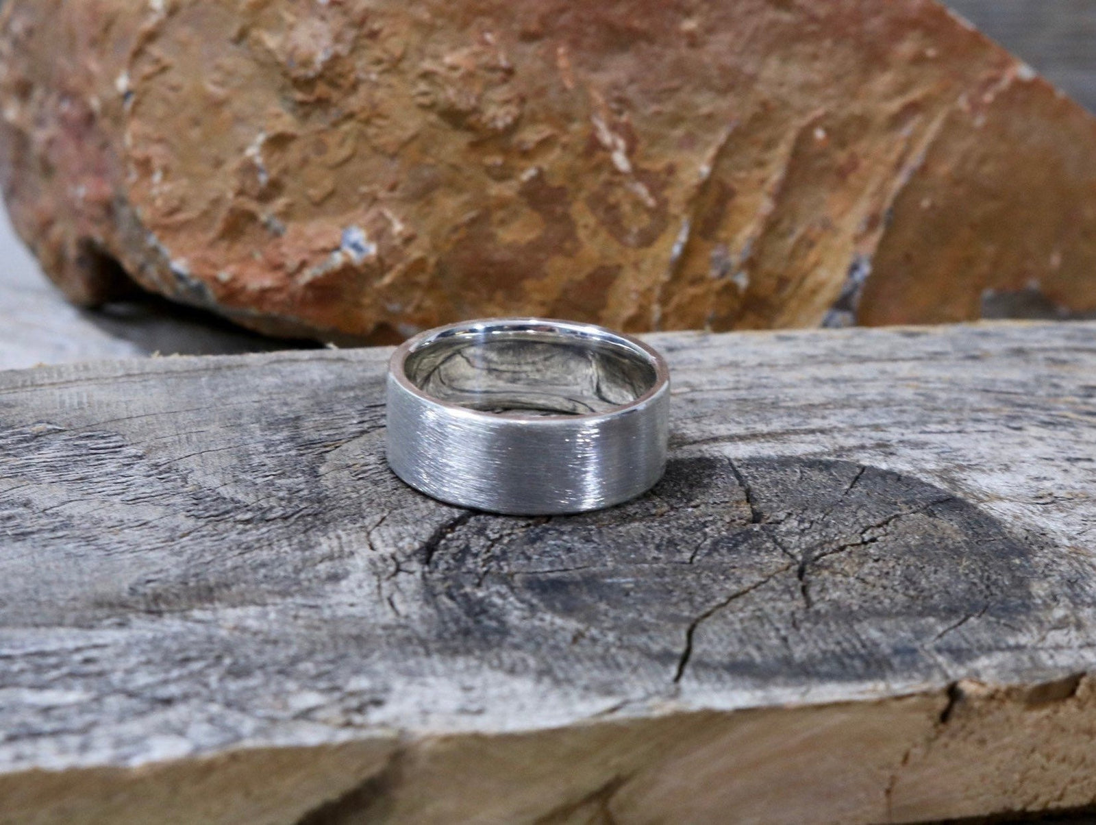 Gents online Heavy Sterling Silver Brushed/Polished Band Ring.