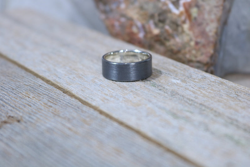 ALEX Ring - Brushed Oxidized Sterling Silver Ring, 8mm wide