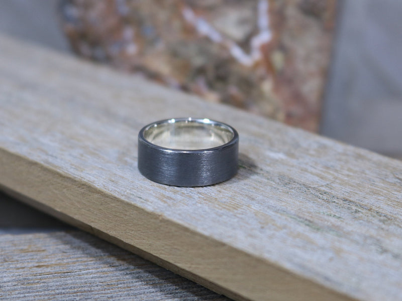 ALEX Ring - Brushed Oxidized Sterling Silver Ring, 8mm wide